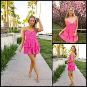 Buddy Love Sissy Sweetheart Neckline Pink Tiered Babydoll Coquette Lace Dress M